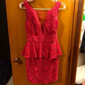 Pink peplum deep v dress